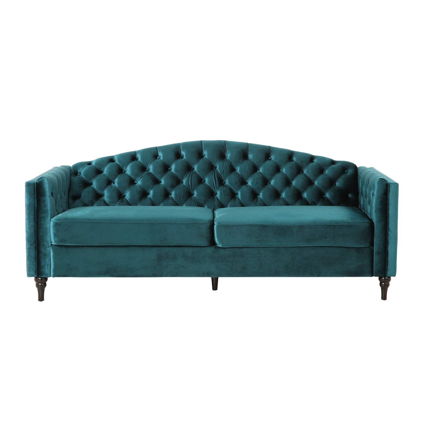 Canapé 3 places Miry, pieds en bois, velours vert sarcelle rétro Chesterfield
