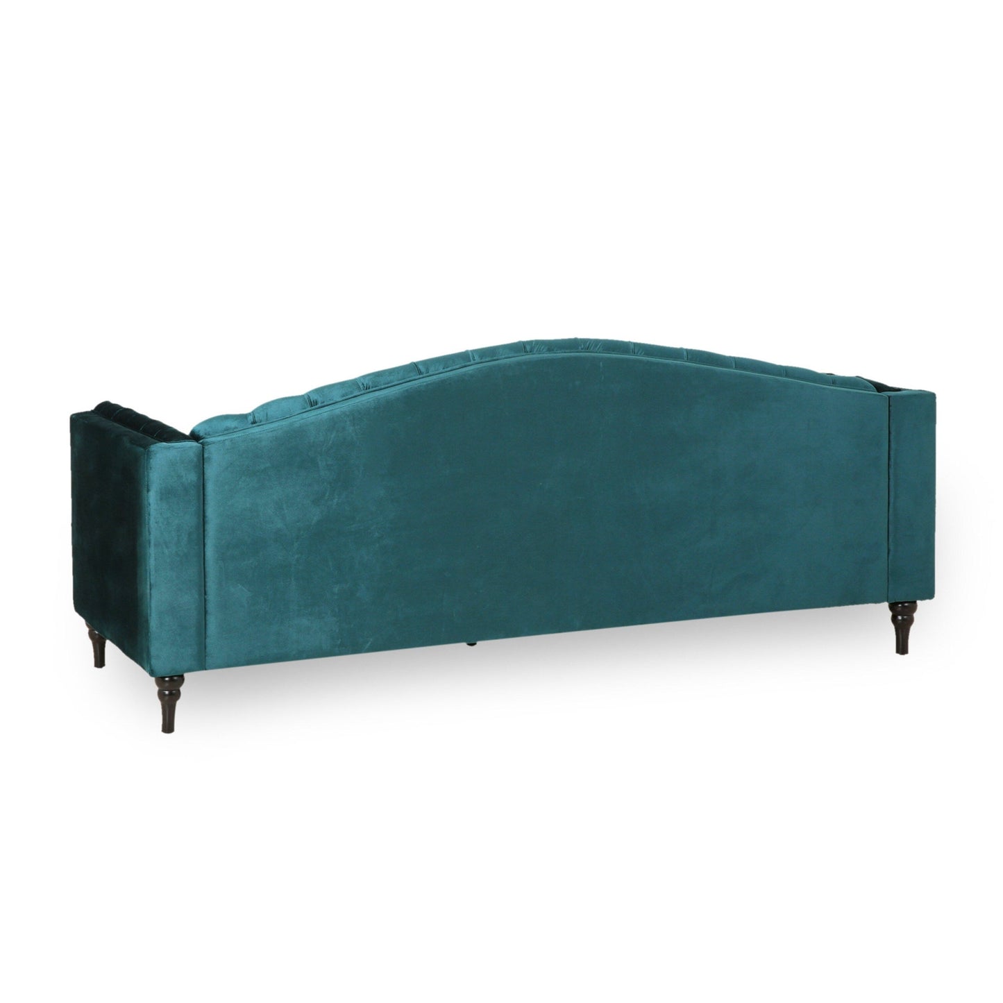 Canapé 3 places Miry, pieds en bois, velours vert sarcelle rétro Chesterfield