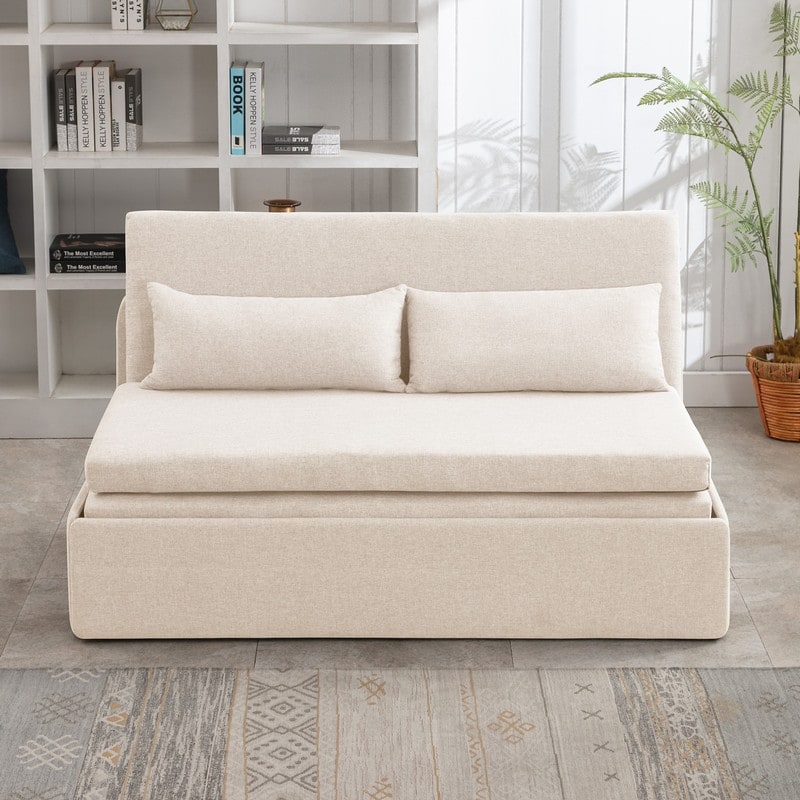 Canapé-lit convertible 2 en 1 Mixoy Linen, canapé-lit gigogne simple/queen avec matelas et coussins