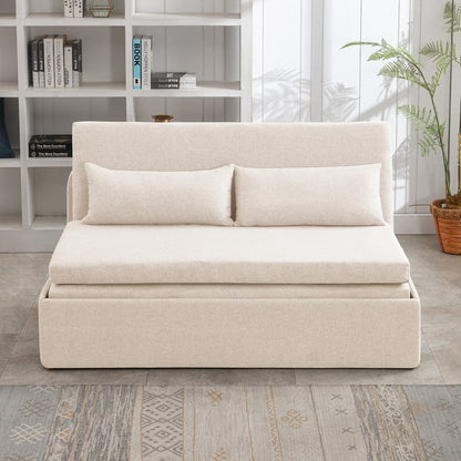 Canapé-lit convertible 2 en 1 Mixoy Linen, canapé-lit gigogne simple/queen avec matelas et coussins