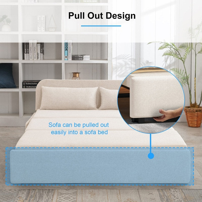 Canapé-lit convertible 2 en 1 Mixoy Linen, canapé-lit gigogne simple/queen avec matelas et coussins