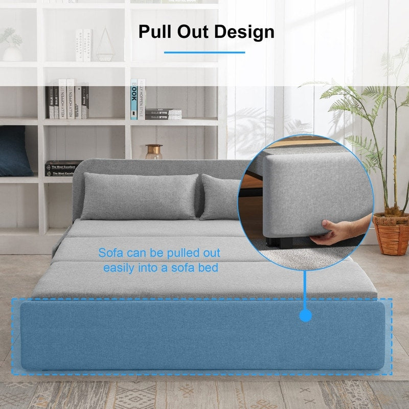 Canapé-lit convertible 2 en 1 Mixoy Linen, canapé-lit gigogne simple/queen avec matelas et coussins