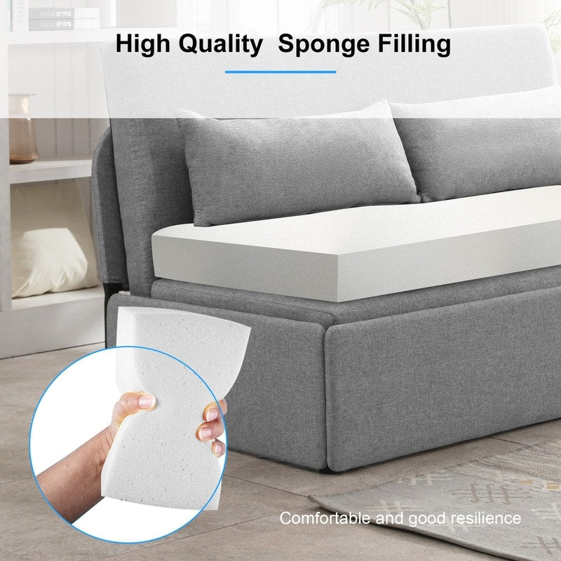 Canapé-lit convertible 2 en 1 Mixoy Linen, canapé-lit gigogne simple/queen avec matelas et coussins