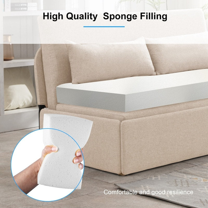 Canapé-lit convertible 2 en 1 Mixoy Linen, canapé-lit gigogne simple/queen avec matelas et coussins