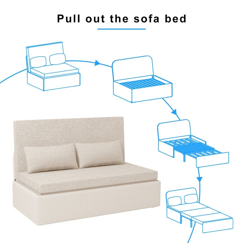 Canapé-lit convertible 2 en 1 Mixoy Linen, canapé-lit gigogne simple/queen avec matelas et coussins