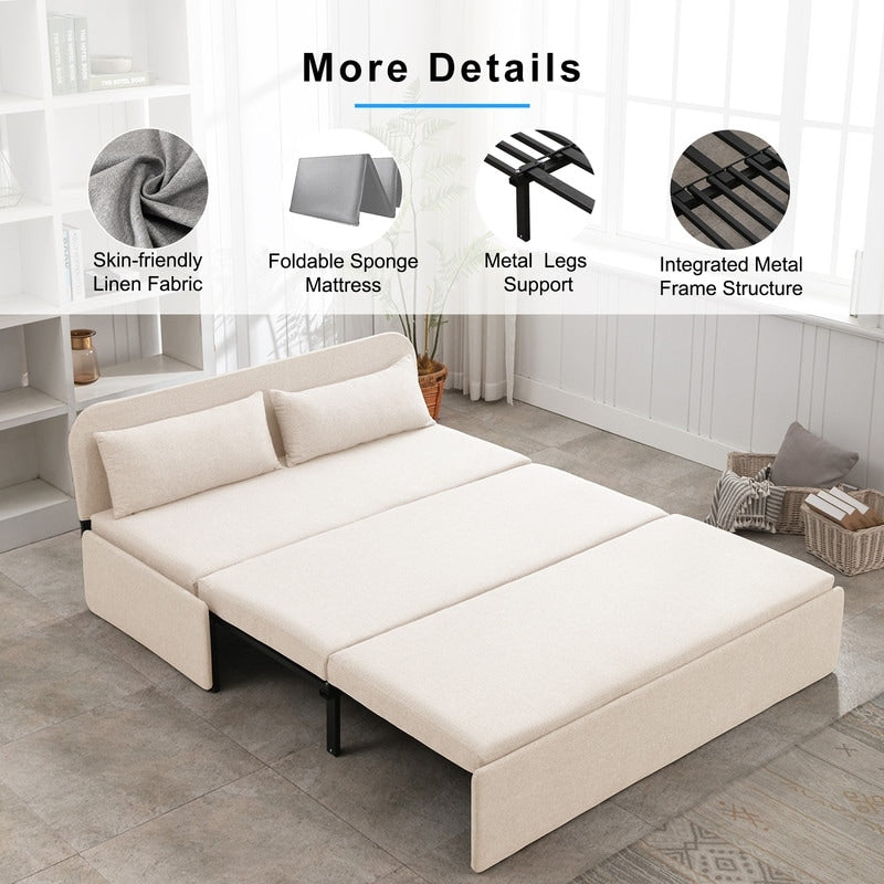 Canapé-lit convertible 2 en 1 Mixoy Linen, canapé-lit gigogne simple/queen avec matelas et coussins
