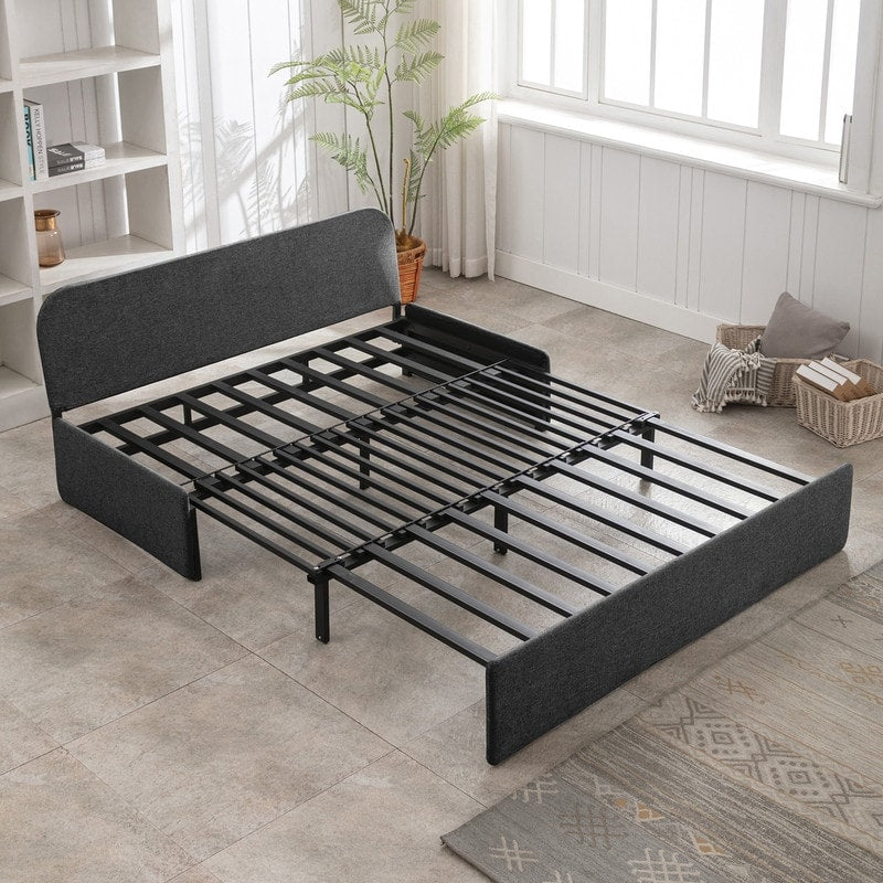 Canapé-lit convertible 2 en 1 Mixoy Linen, canapé-lit gigogne simple/queen avec matelas et coussins