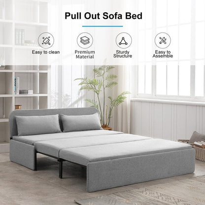 Canapé-lit convertible 2 en 1 Mixoy Linen, canapé-lit gigogne simple/queen avec matelas et coussins