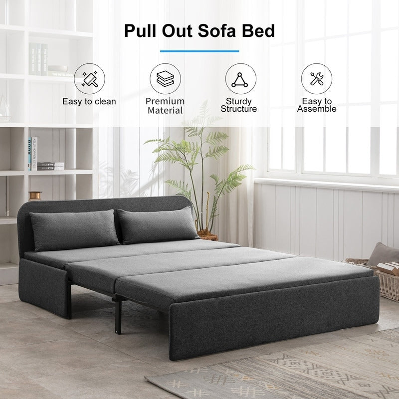 Canapé-lit convertible 2 en 1 Mixoy Linen, canapé-lit gigogne simple/queen avec matelas et coussins