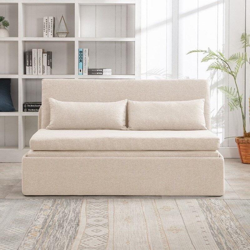Canapé-lit convertible 2 en 1 Mixoy Linen, canapé-lit gigogne simple/queen avec matelas et coussins