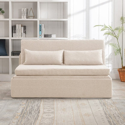 Canapé-lit convertible 2 en 1 Mixoy Linen, canapé-lit gigogne simple/queen avec matelas et coussins