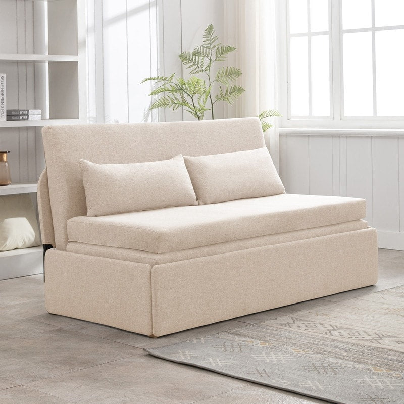 Canapé-lit convertible 2 en 1 Mixoy Linen, canapé-lit gigogne simple/queen avec matelas et coussins