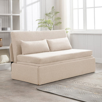 Canapé-lit convertible 2 en 1 Mixoy Linen, canapé-lit gigogne simple/queen avec matelas et coussins