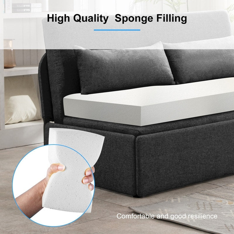 Canapé-lit convertible 2 en 1 Mixoy Linen, canapé-lit gigogne simple/queen avec matelas et coussins