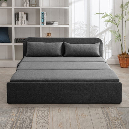 Canapé-lit convertible 2 en 1 Mixoy Linen, canapé-lit gigogne simple/queen avec matelas et coussins