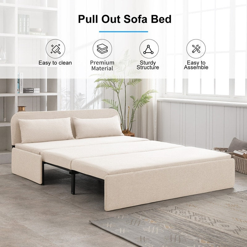 Canapé-lit convertible 2 en 1 Mixoy Linen, canapé-lit gigogne simple/queen avec matelas et coussins