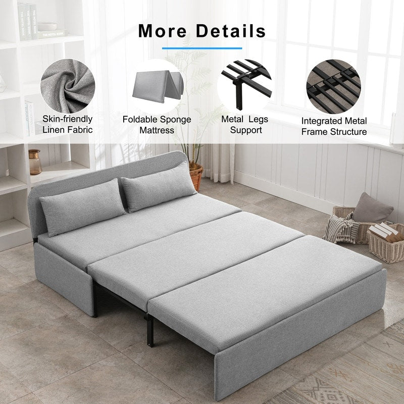 Canapé-lit convertible 2 en 1 Mixoy Linen, canapé-lit gigogne simple/queen avec matelas et coussins