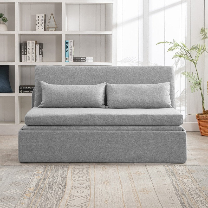 Canapé-lit convertible 2 en 1 Mixoy Linen, canapé-lit gigogne simple/queen avec matelas et coussins