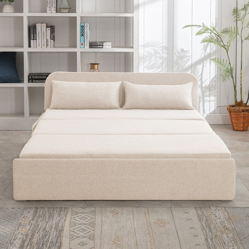 Canapé-lit convertible 2 en 1 Mixoy Linen, canapé-lit gigogne simple/queen avec matelas et coussins