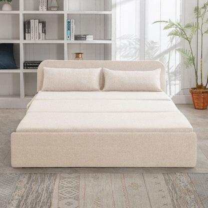 Canapé-lit convertible 2 en 1 Mixoy Linen, canapé-lit gigogne simple/queen avec matelas et coussins