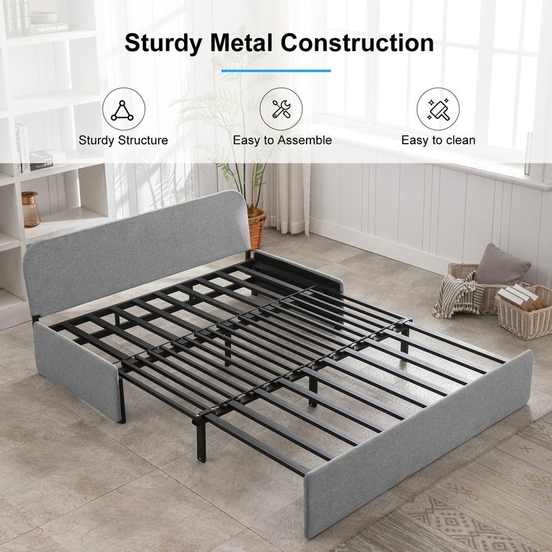 Canapé-lit convertible 2 en 1 Mixoy Linen, canapé-lit gigogne simple/queen avec matelas et coussins