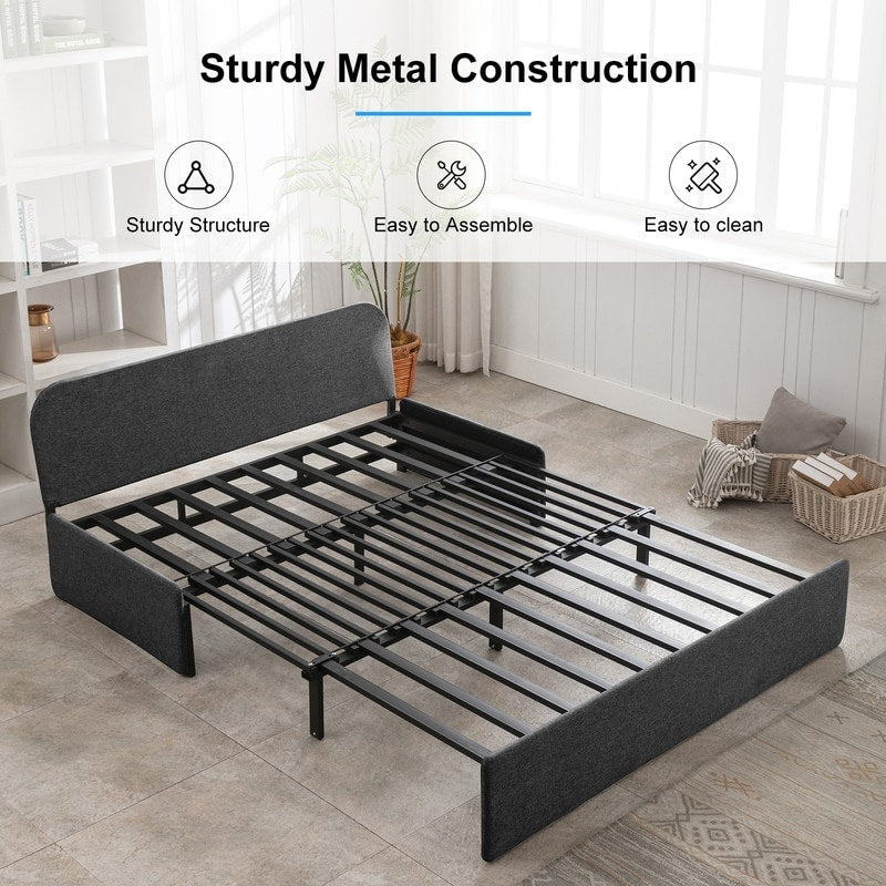 Canapé-lit convertible 2 en 1 Mixoy Linen, canapé-lit gigogne simple/queen avec matelas et coussins