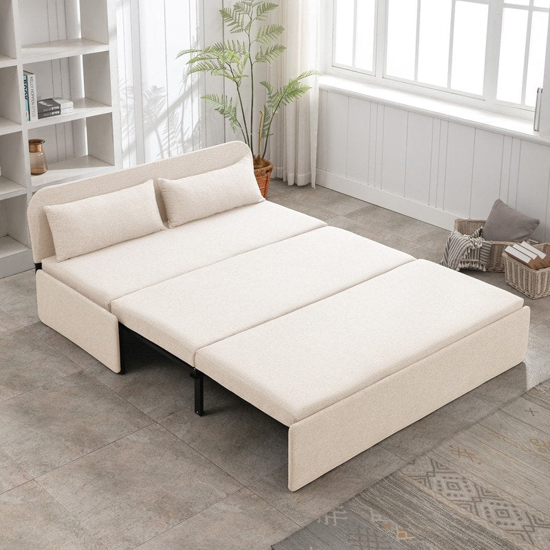 Canapé-lit convertible 2 en 1 Mixoy Linen, canapé-lit gigogne simple/queen avec matelas et coussins