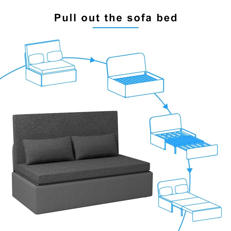 Canapé-lit convertible 2 en 1 Mixoy Linen, canapé-lit gigogne simple/queen avec matelas et coussins