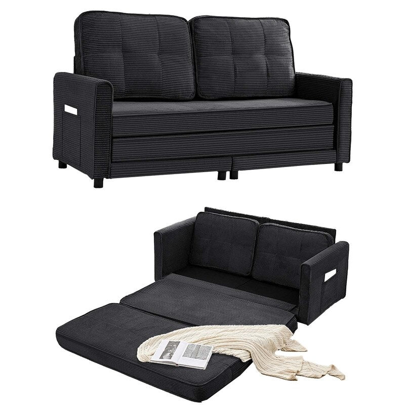 Canapé-lit futon convertible 3 en 1 Mixoy, canapé-lit capitonné pliable avec poches latérales