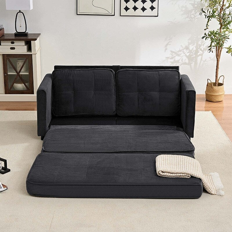 Canapé-lit futon convertible 3 en 1 Mixoy, canapé-lit capitonné pliable avec poches latérales