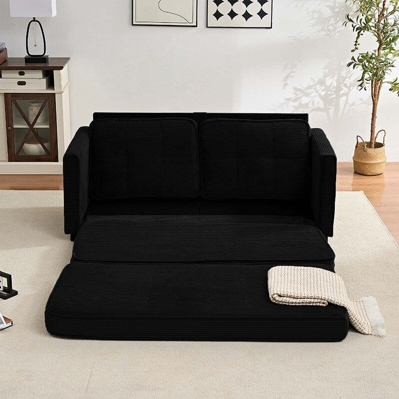 Canapé-lit futon convertible 3 en 1 Mixoy, canapé-lit capitonné pliable avec poches latérales