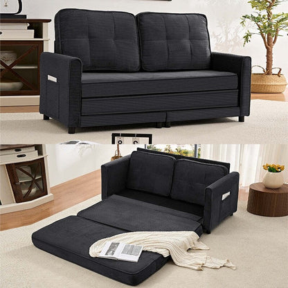 Canapé-lit futon convertible 3 en 1 Mixoy, canapé-lit capitonné pliable avec poches latérales