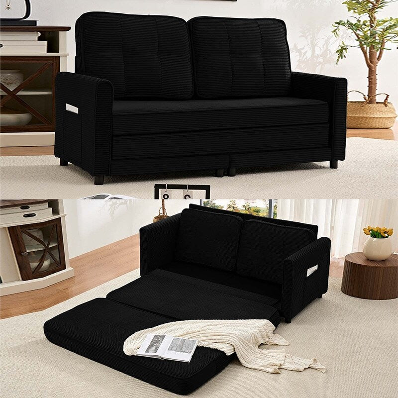 Canapé-lit futon convertible 3 en 1 Mixoy, canapé-lit capitonné pliable avec poches latérales