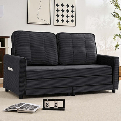 Canapé-lit futon convertible 3 en 1 Mixoy, canapé-lit capitonné pliable avec poches latérales