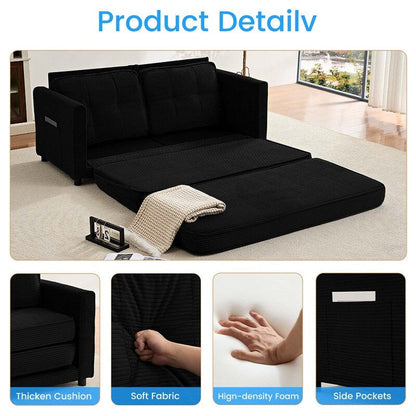 Canapé-lit futon convertible 3 en 1 Mixoy, canapé-lit capitonné pliable avec poches latérales