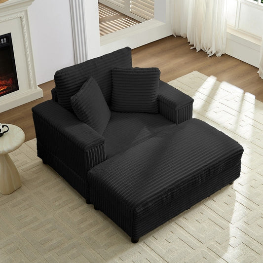 Chaise longue en velours côtelé Mixoy 42'' avec pouf de rangement et accoudoirs, fauteuil inclinable rembourré