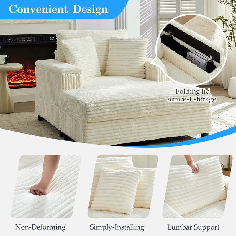 Chaise longue en velours côtelé Mixoy 42'' avec pouf de rangement et accoudoirs, fauteuil inclinable rembourré