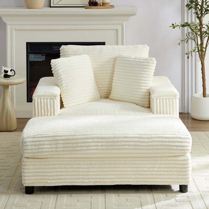 Chaise longue en velours côtelé Mixoy 42'' avec pouf de rangement et accoudoirs, fauteuil inclinable rembourré