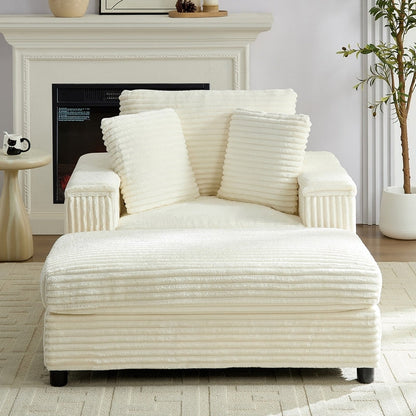 Chaise longue en velours côtelé Mixoy 42'' avec pouf de rangement et accoudoirs, fauteuil inclinable rembourré