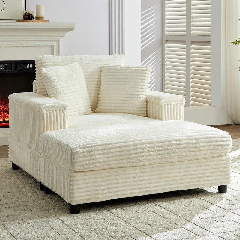 Chaise longue en velours côtelé Mixoy 42'' avec pouf de rangement et accoudoirs, fauteuil inclinable rembourré