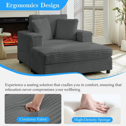 Chaise longue en velours côtelé Mixoy 42'' avec pouf de rangement et accoudoirs, fauteuil inclinable rembourré