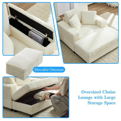 Chaise longue en velours côtelé Mixoy 42'' avec pouf de rangement et accoudoirs, fauteuil inclinable rembourré