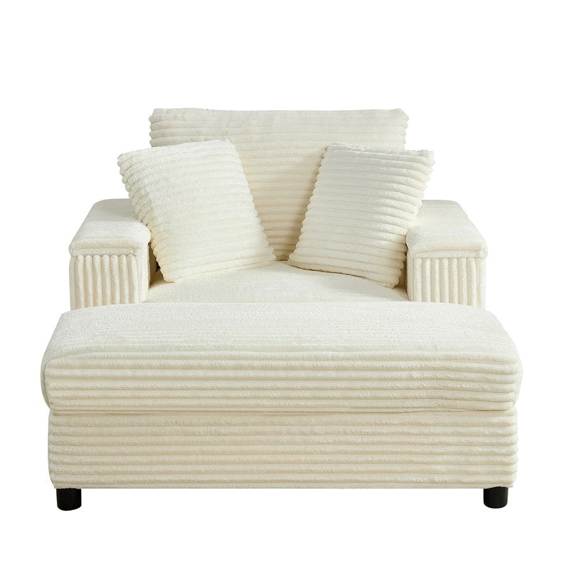 Chaise longue en velours côtelé Mixoy 42'' avec pouf de rangement et accoudoirs, fauteuil inclinable rembourré