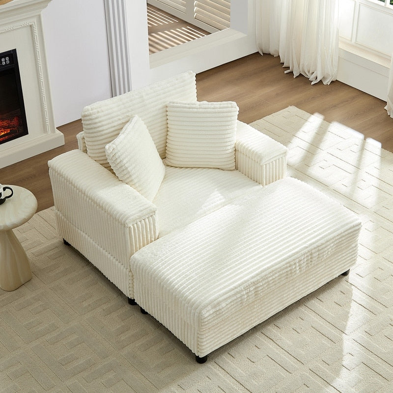 Chaise longue en velours côtelé Mixoy 42'' avec pouf de rangement et accoudoirs, fauteuil inclinable rembourré