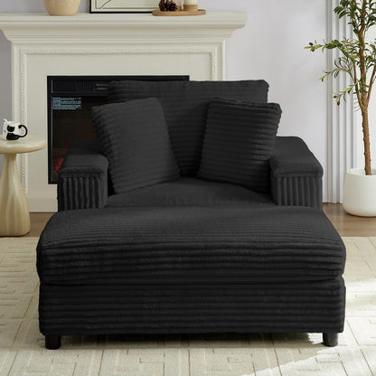 Chaise longue en velours côtelé Mixoy 42'' avec pouf de rangement et accoudoirs, fauteuil inclinable rembourré