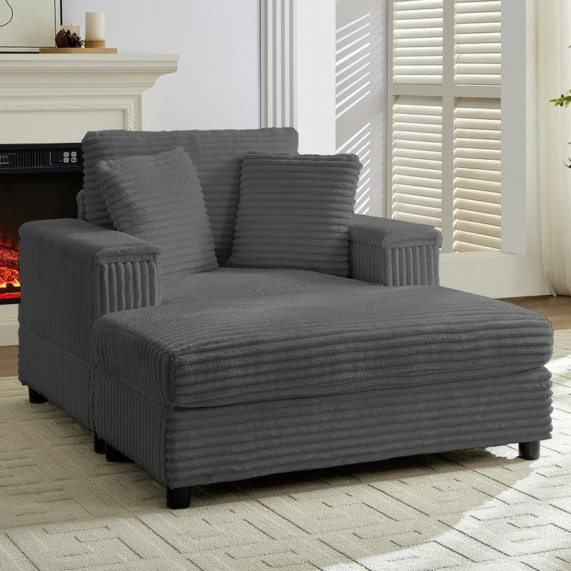 Chaise longue en velours côtelé Mixoy 42'' avec pouf de rangement et accoudoirs, fauteuil inclinable rembourré