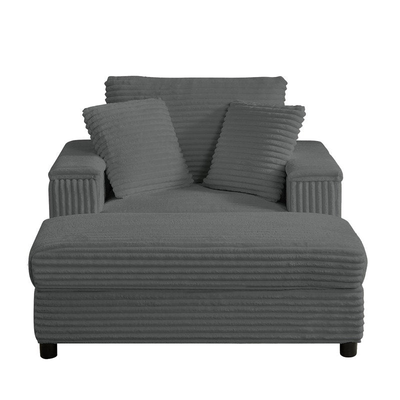 Chaise longue en velours côtelé Mixoy 42'' avec pouf de rangement et accoudoirs, fauteuil inclinable rembourré