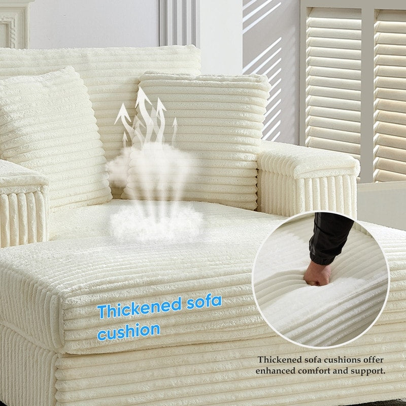 Chaise longue en velours côtelé Mixoy 42'' avec pouf de rangement et accoudoirs, fauteuil inclinable rembourré