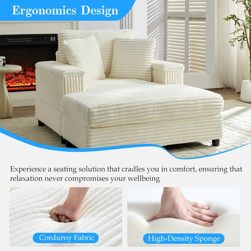 Chaise longue en velours côtelé Mixoy 42'' avec pouf de rangement et accoudoirs, fauteuil inclinable rembourré