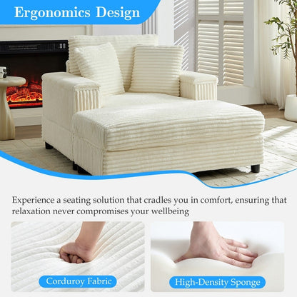 Chaise longue en velours côtelé Mixoy 42'' avec pouf de rangement et accoudoirs, fauteuil inclinable rembourré